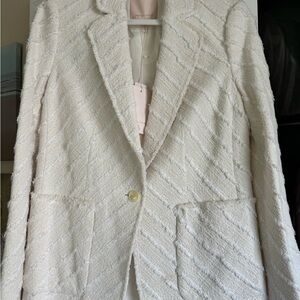 $495 Rebecca Taylor Fringe Tweed Elegant Textured Women's Blazer